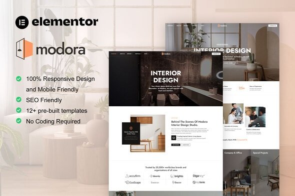 Modora - Interior Design & Architecture Service Elementor Pro Template Kit